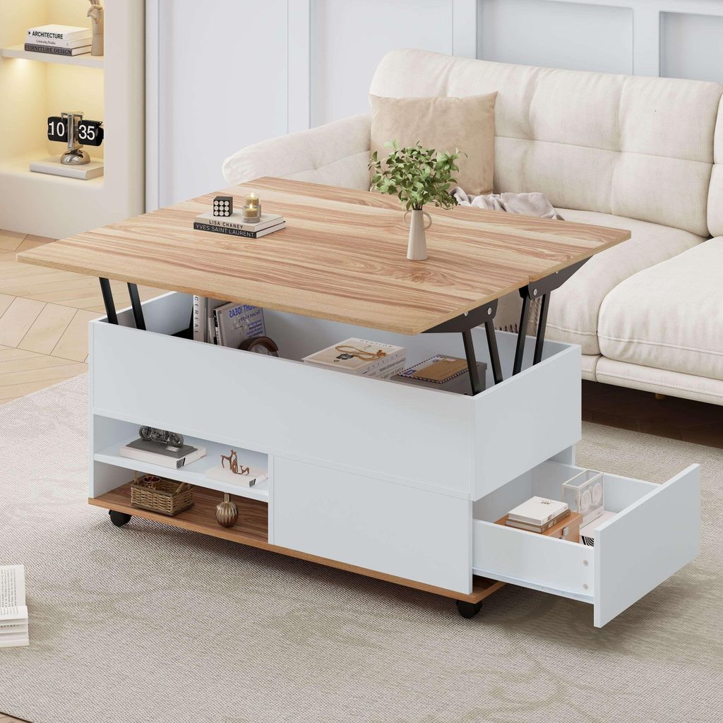 Merax Table basse 100x98x65cm avec tiroirs et étagère, Image du produit 