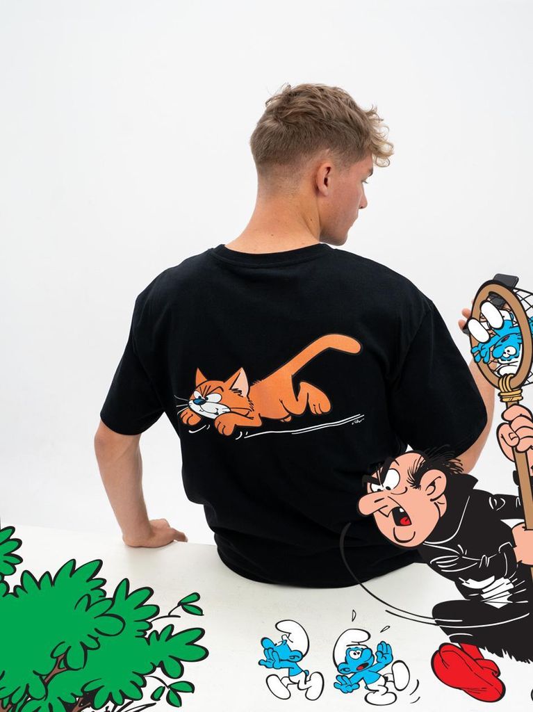 Herren Kurzarm T-Shirt in Übergröße Schwarz Schlümpfe Rush L