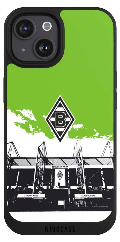 NIVOCASE Handyhülle für Apple iPhone 15 Hülle NIVOpure Case Schwarz Borussia Mönchengladbach Fanartikel Stadion