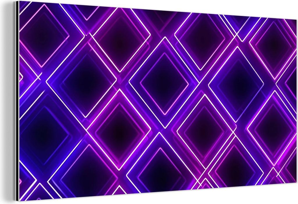 MuchoWow Wanddekoration Metall Metallbild Wandkunst 120x60 cm Spiele - Diamanten - Neon - Lila MuchoWow Aluminium Gemälde - Metalbilder