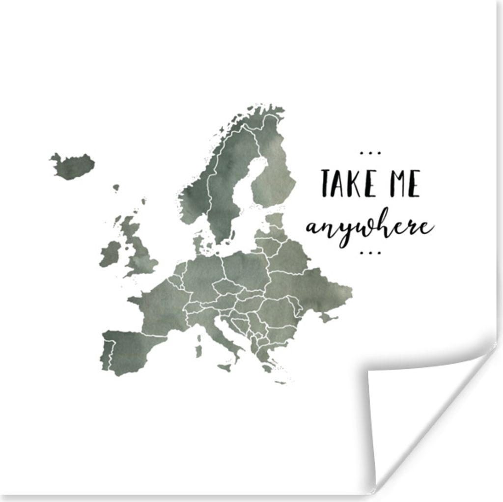 MuchoWow Poster Karte - Europa - Aquarell - Zitat 50x50 cm - Wohnzimmerdekoration