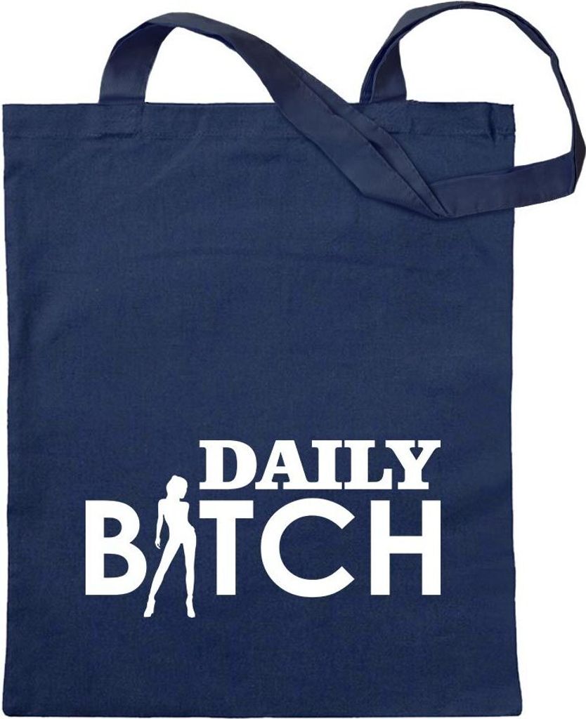 Kiwistar - Baumwolltasche - dunkelblau - Daily Bitch - Tragetasche Stoffbeutel Umhängetasche langer Henkel