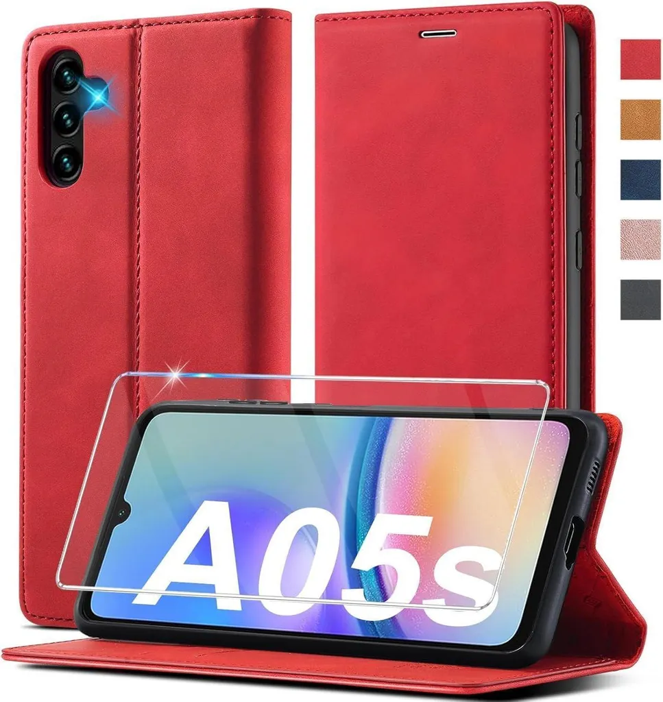 Housse en cuir Samsung Galaxy A05S Flip Wallet Case Rouge + Protection