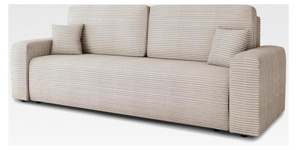Schlafsofa Spark – Sofa mit Schlaffunktion und Bettkasten, Bonellfederkern, Cordbezug, große Schlaffläche, modernes Polstersofa und Bettsofa (B...