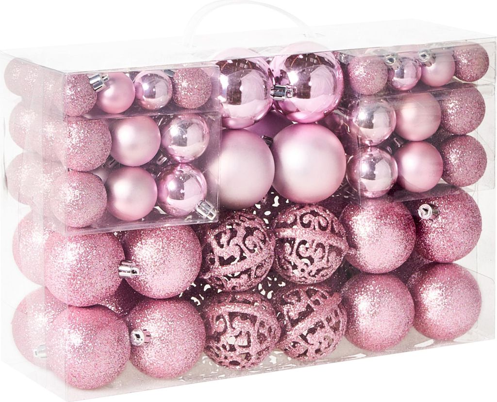 BELIANI Weihnachtskugel Set 100-teilig Rosa aus Kunststoff Plastik Matt Glänzend Glitzer Traditionell Klassisch Weihnachtsdeko Weihnachtsbaumschmuck