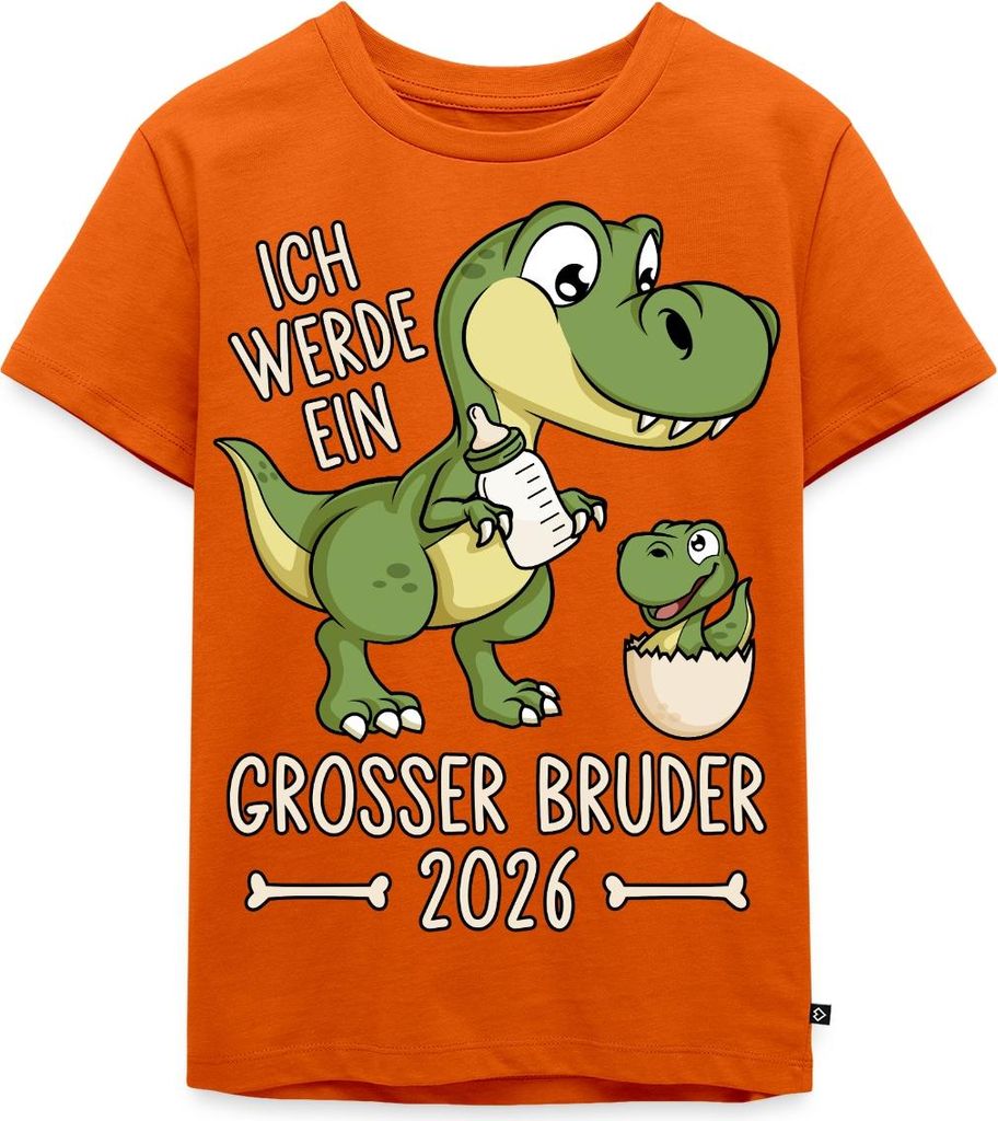 Spreadshirt Großer Bruder 2026 Ei Baby Dino Dinosaurier Kinder Premium T-Shirt, 122/128 (6 Jahre), Orange