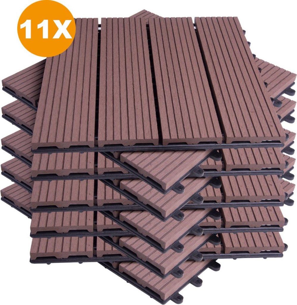 Bolt Edge WPC Terrassenfliesen – 11 Stück – 30×30cm – Braun – Balkon & Terrasse – Klicksystem – Holz-Kunststoff-Verbund