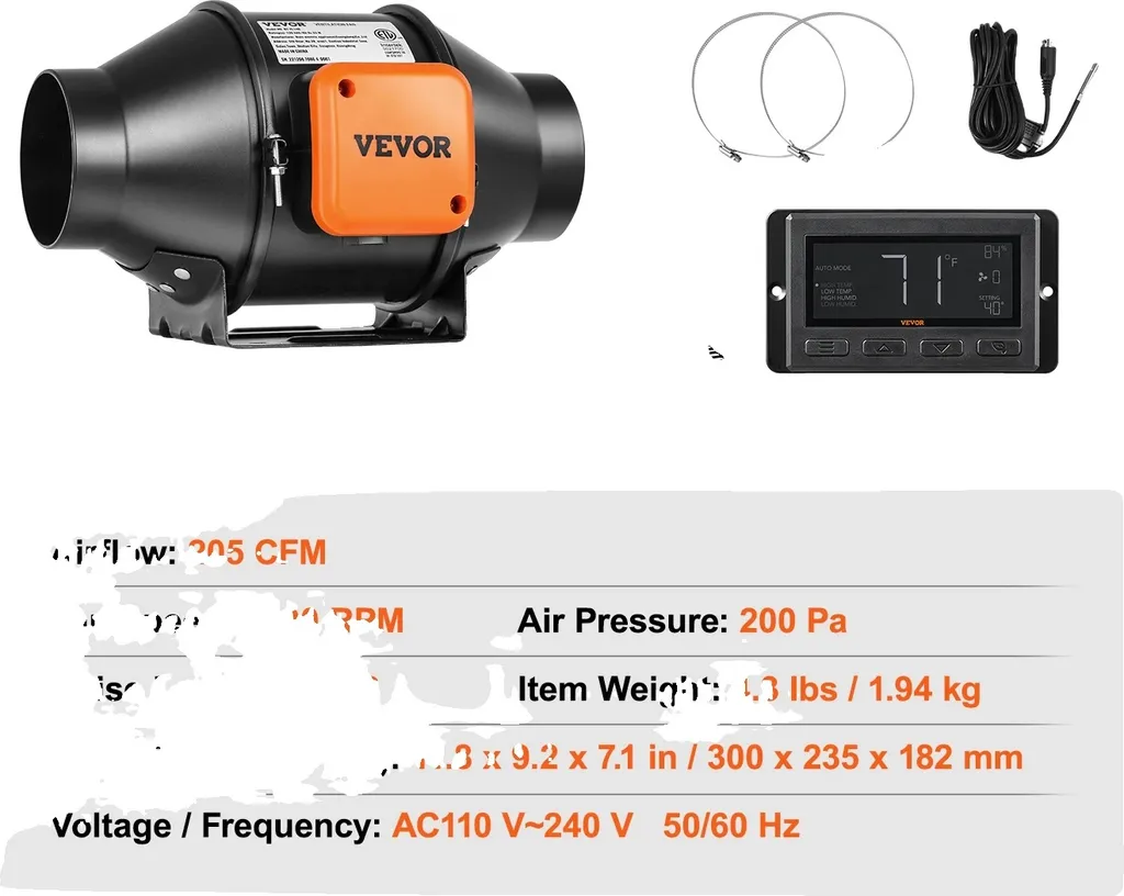 Extracteur d'air de gaine 4 pouces EC avec débit puissant de 205 CFM