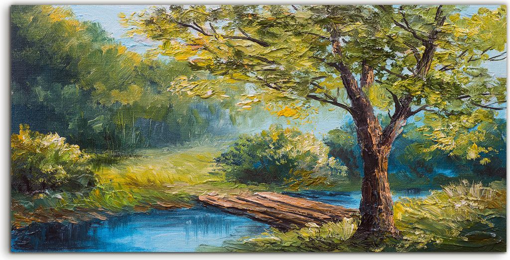 Coloray Spritzschutz aus Glas 120x60 Wandkunst Küchenrückwand Foto Bild Baum See Sommer Wald Brücke