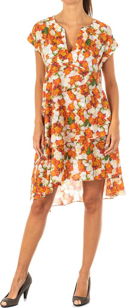 La Martina Weites Kurzarmkleid mit V-Ausschnitt für Damen LWD008