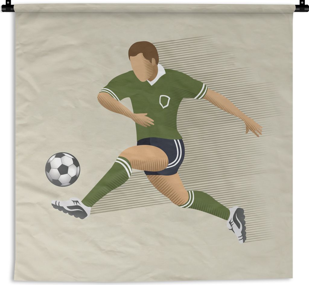 MuchoWow Wandteppich Wandbehang Eine Illustration einer Person, die einen Fußball schießt - Mädchen - Jungen - Kinder 150x150 cm Tapisserie De...