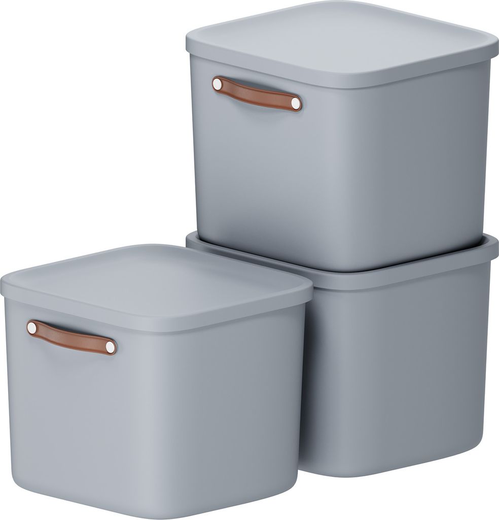 Rotho 3er-Set Aufbewahrungsbox 40L Maloja - Kunststoffbox mit Deckel - Stapelbox 39,5 x 38,0 x 34,0 cm - Plastikbox Ordnungsbox Allzweckkiste