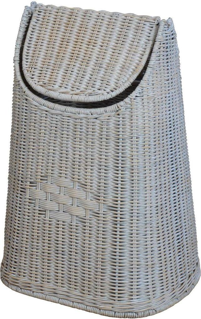 KRINES HOME Papierkorb aus Rattan geflochten mit Schwingdeckel Farbe Vintage Weiß