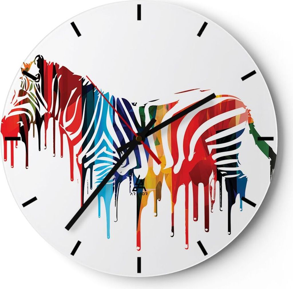 Wanduhr - Rund - Glasuhr - Zebra Detail digital wild - 40x40cm - Schleichendes Uhrwerk - Lautlos - zum Aufhängen bereit - Dekoration Modern - Wand...