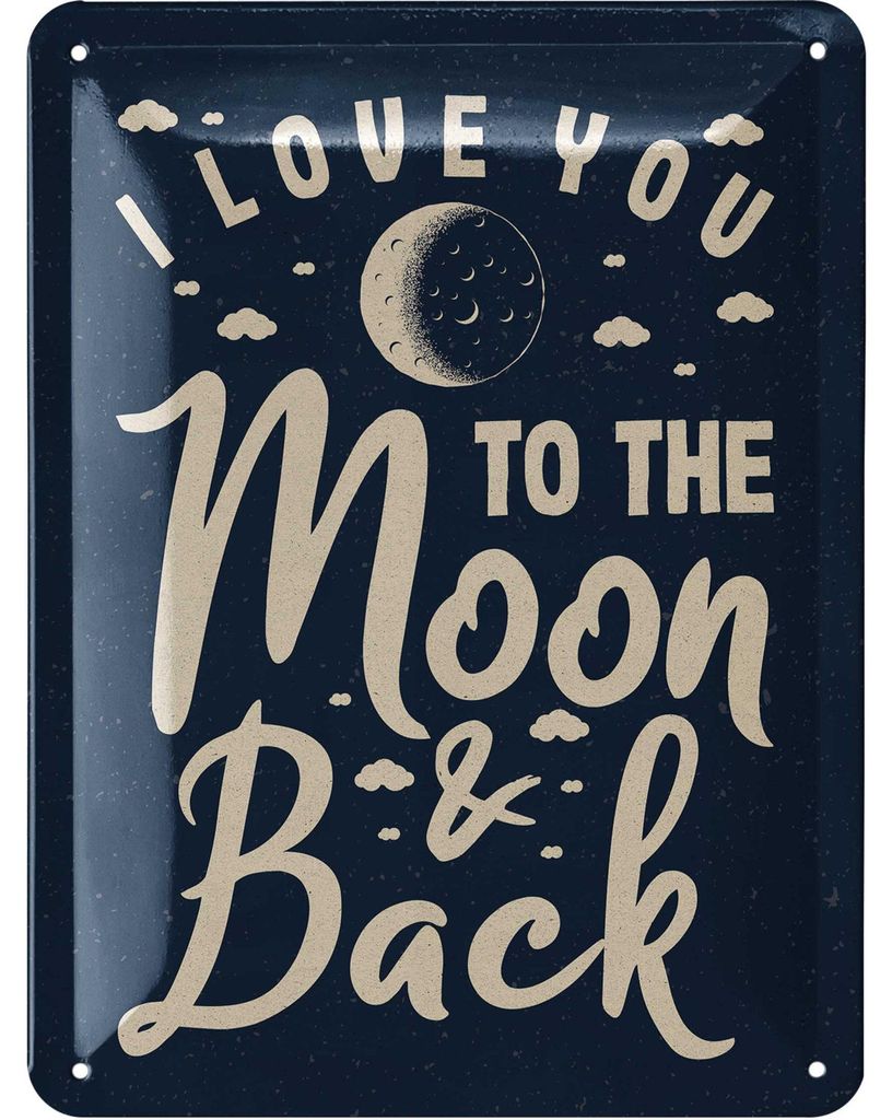 LANOLU retro Blechschild I Love You To The Moon And Back, Kinderzimmer Deko Mädchen und Jungen, Babyzimmer Geschenk Grußkarte Poster 15x20