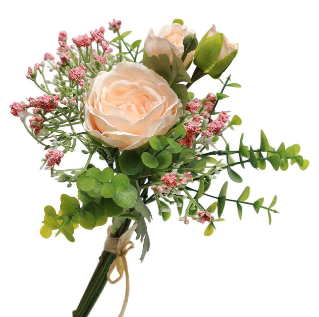 Gemischter künstlicher Blumenstrauß mit Schleierkraut, Rosen und Stielen, realistischer Gypsophila-Strauß für Hochzeitsdekoration, Brautparty, ...