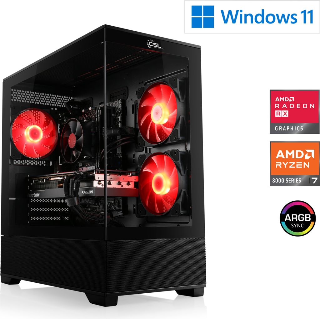 Gaming PC, AMD Ryzen 7 8700F, 4100 MHz, Radeon RX 9070, 32 GB DDR5, 1000 GB, Windows 11 Home, USB 3.2 | M12240H