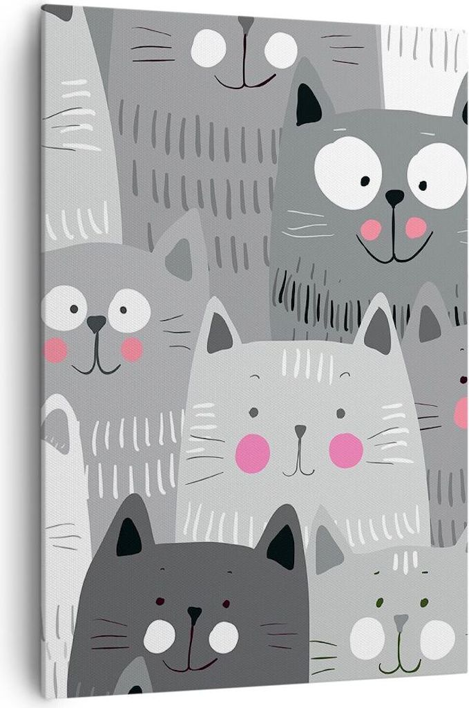 Bild auf Leinwand - Leinwandbild - Einteilig - Kittys Tiere Illustration - 70x100cm - Wand Bild - Wanddeko - Wandbilder - Leinwanddruck - Wanddekor...