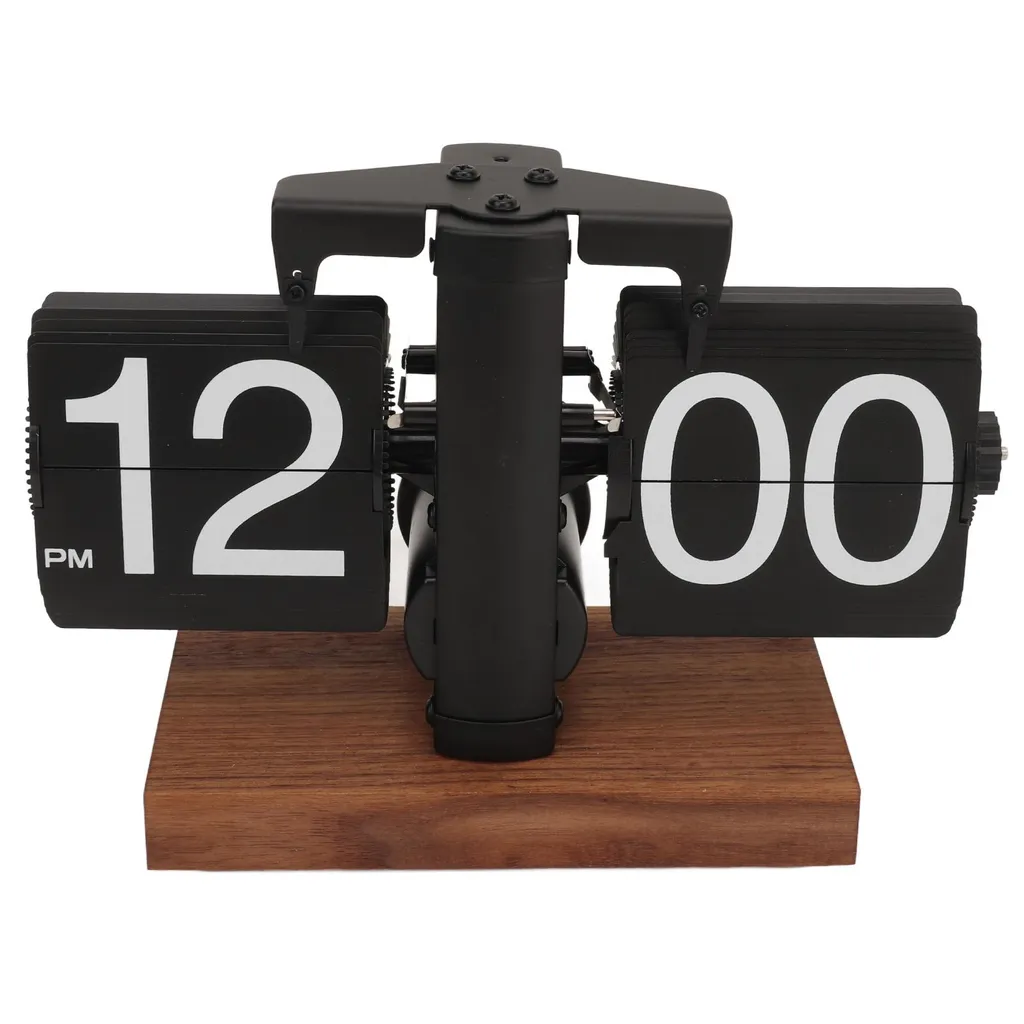 Horloge numérique rétro pliable en noir - Design mécanique à piles