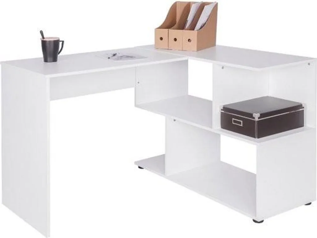 Bureau d'angle blanc moderne en bois robuste pour adulte et enfant