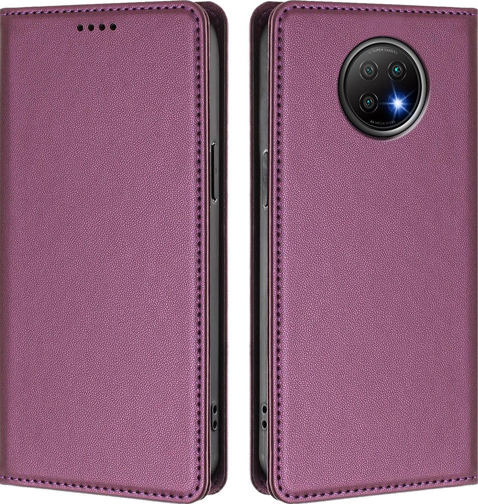 Handyhülle für Xiaomi Redmi Note 9T, Kunstleder Klapphülle Stoßfeste Magnetische Hülle mit Ständer Lila