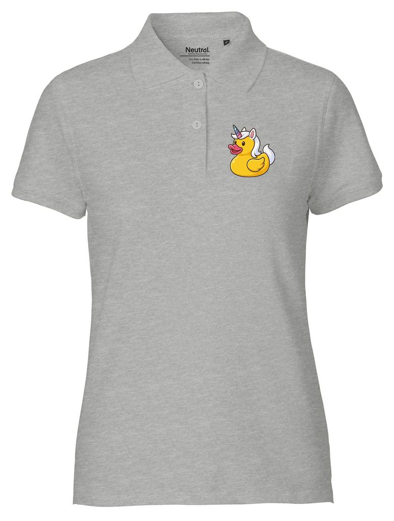 Huuraa Damen Polo Shirt Quietscheente Einhorn Gummiente Unicorn S Sport Grey Bio Baumwolle Fairtrade Poloshirt Geschenkidee