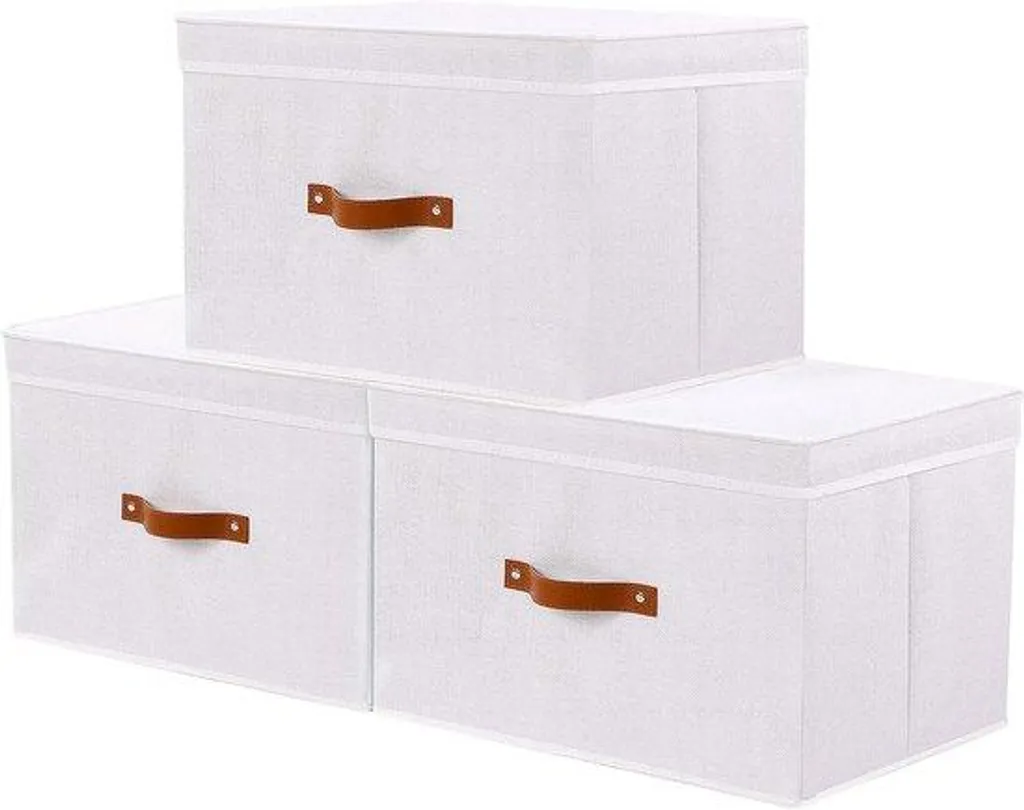 Panier de Rangement Pliable en Tissu Blanc pour Armoire et Étagère x3