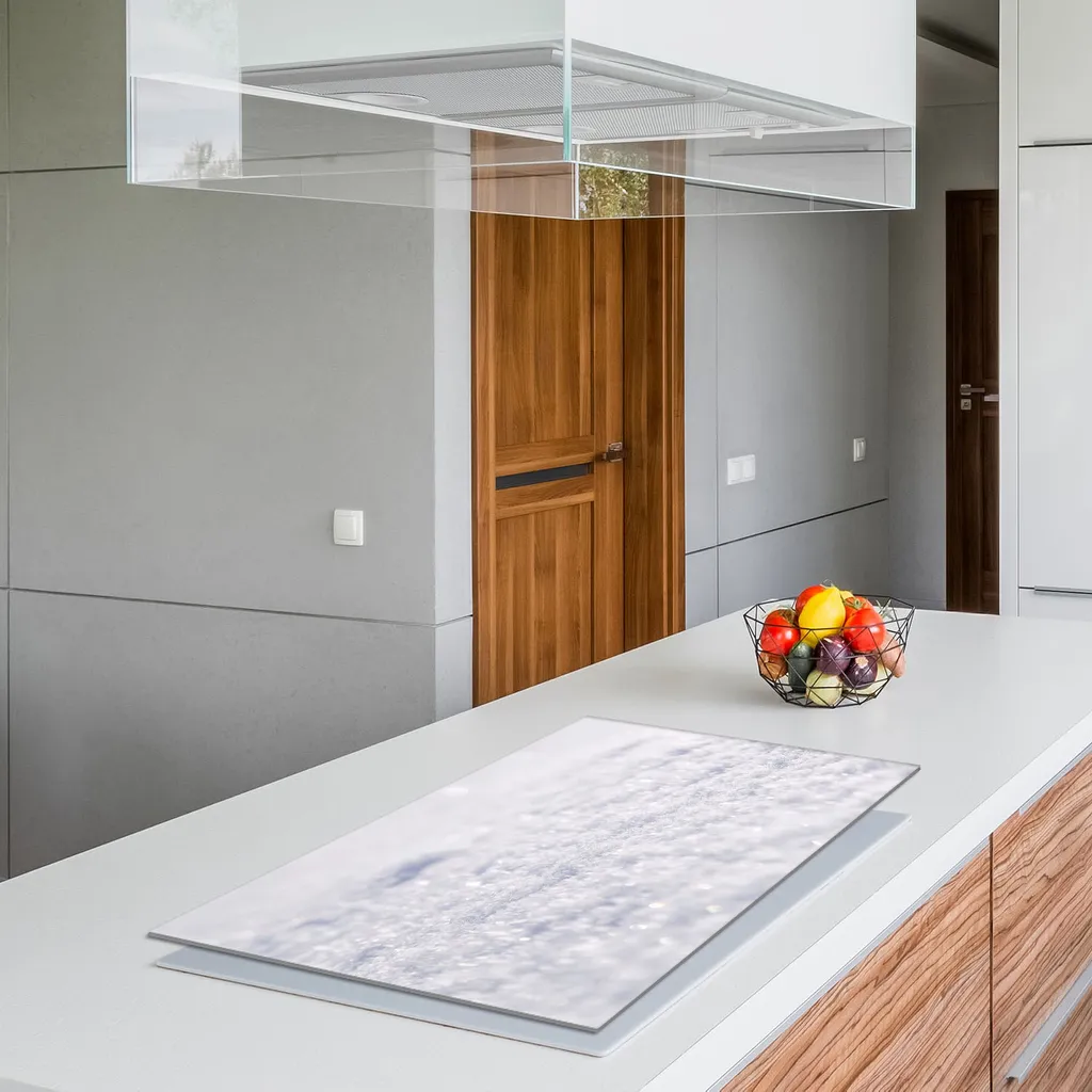 Tagliere Vetro Decorativo 90x52 Bianco Tessuto - Coprifornelli Elegante - 4