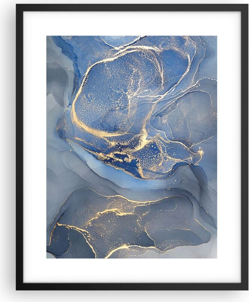 Gerahmtes Poster - Schwarzer Rahmen - Gold Blau Farbe - 40x50 cm - Wand Bild - Wanddeko - Wandbilder - Kunstposter - Wandposter - Bilderrahmen - Bi...