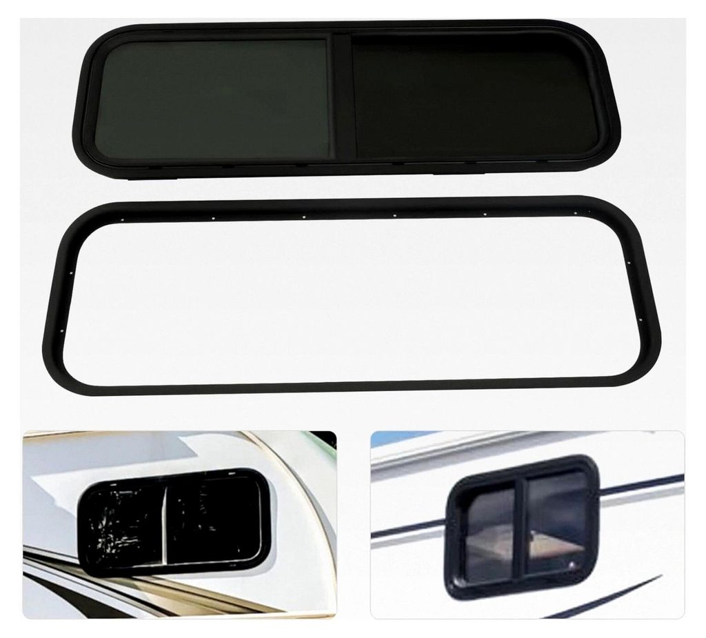 Schiebefenster für Wohnmobile, getöntes Ausstellfenster für Wohnwagen, horizontal verschiebbar, mit Insektenschutz, 900 x 300 mm, Schwarz