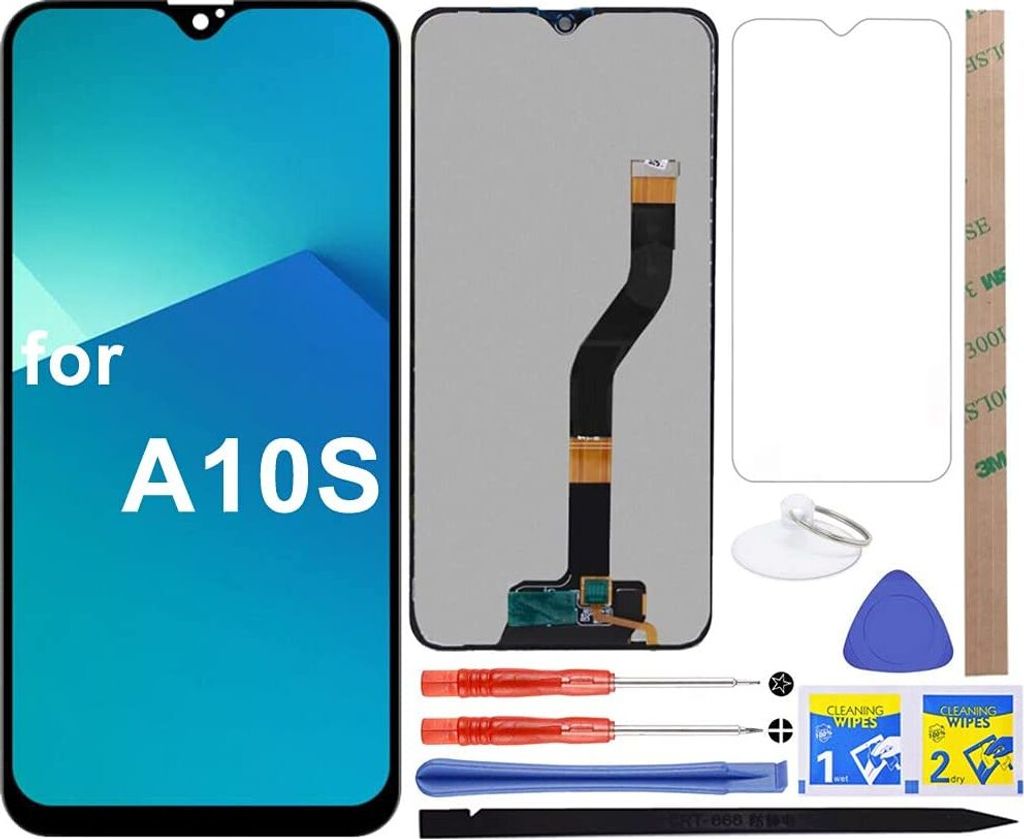 6,2 Zoll (Schwarz) für Samsung Galaxy A10S 2019 A107DS A107F A107FD Bildschirm Ersatz Touch Digitizer Display mit gehärtetem Glas und Reparaturwe...