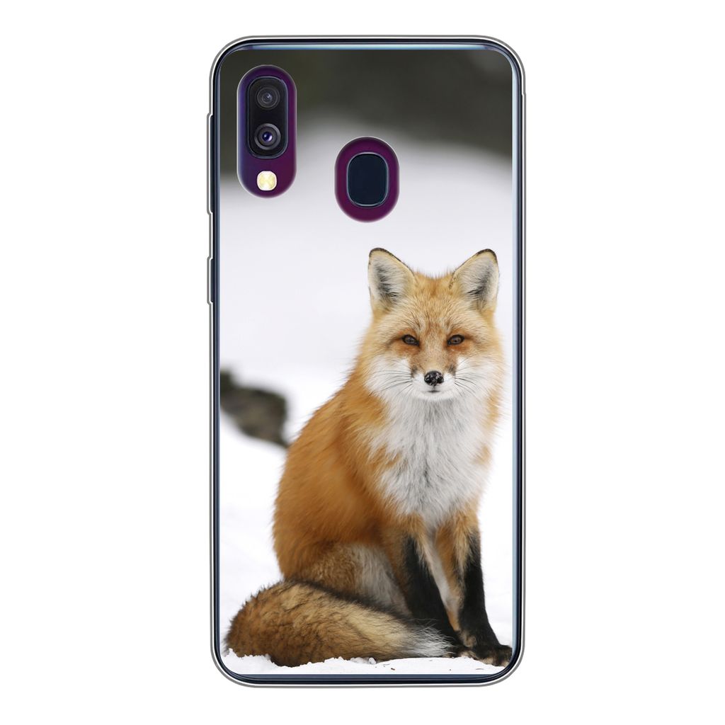 MuchoWow Handyhülle Schutzhülle Hülle für Samsung Galaxy A40 Fuchs - Schnee - Winter Silikon Softcase Handy Hülle - Handy-Tasche