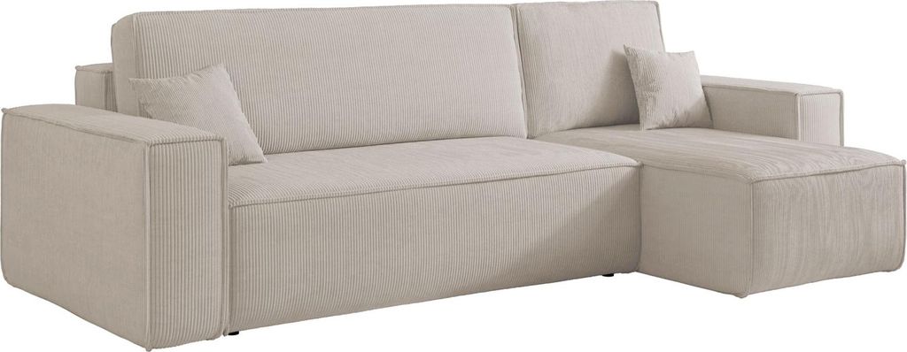 Selsey SCARLO L - Ecksofa mit Schlaffunktion, Cordbezug in Hellbeige