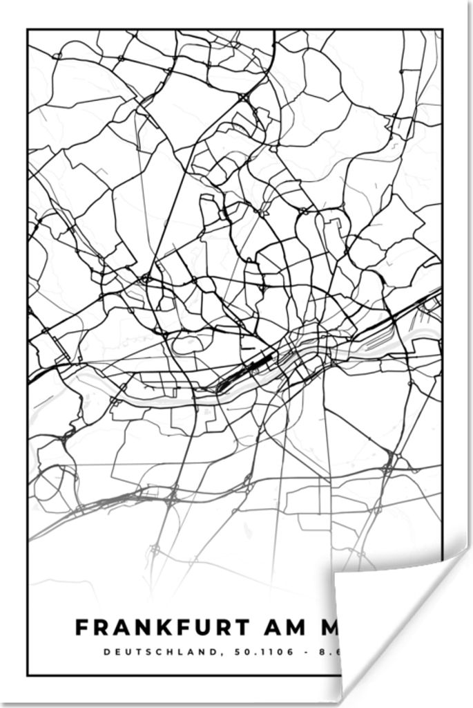 MuchoWow Poster Karte - Frankfurt am Main - Stadtplan 40x60 cm - Plakate für die Wand - Poster Babyzimmer