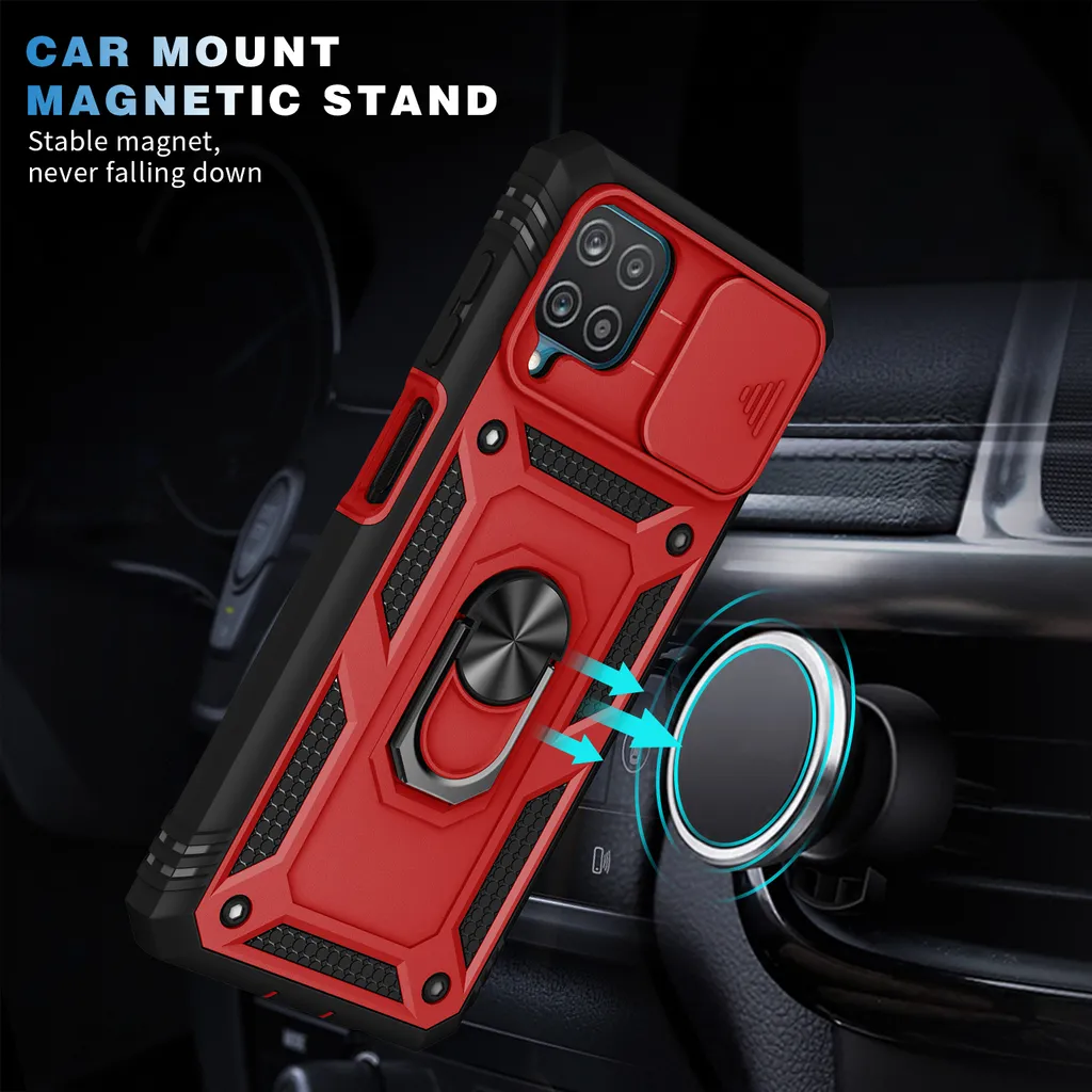 Cover Samsung A12 Ultra Resistente Rossa: Protezione Camera e Ring Stand - 6