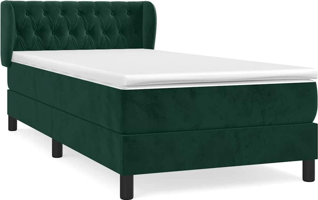 vidaXL Boxspringbett mit Matratze Dunkelgrün 100x200 cm Samt