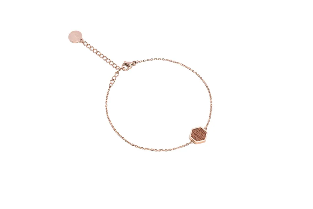 BeWooden Bracciale Rea Esagonale | Acciaio Chirurgico e Legno Pregiato