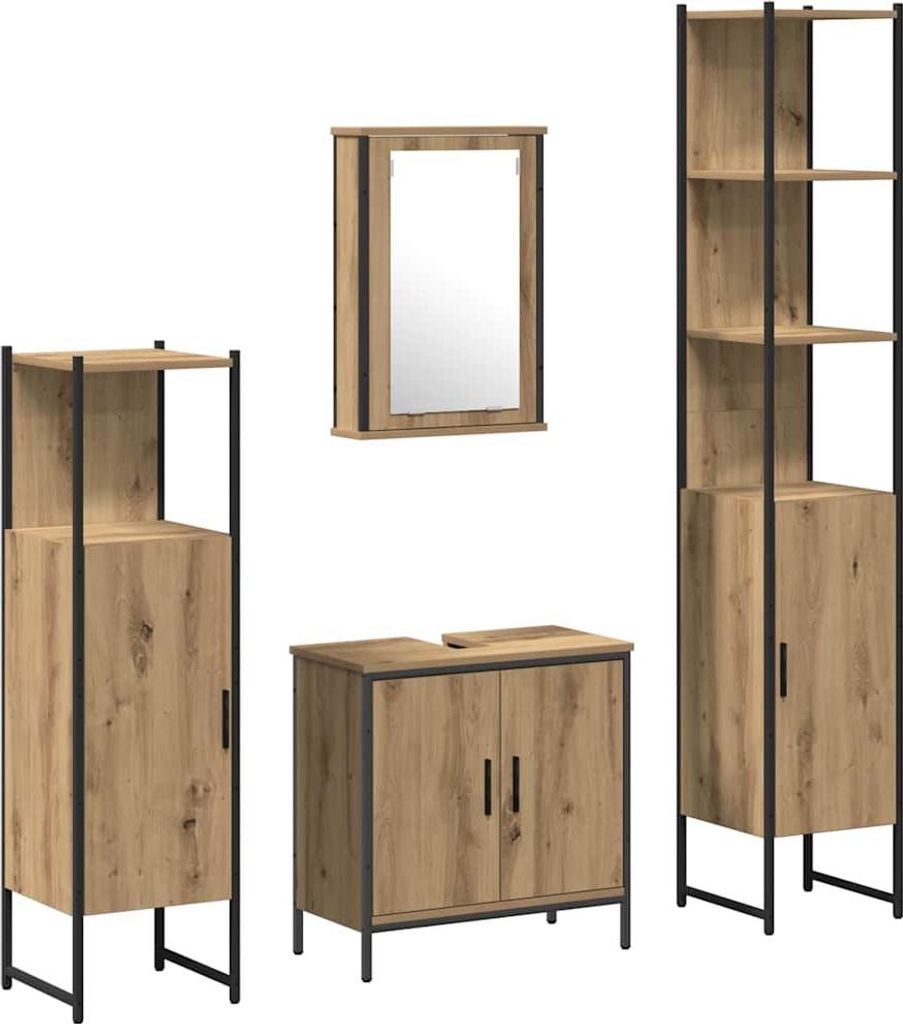 Badezimmermöbel-Set mit Regal mit Tür 4 pcs Braun Holzwerkstoff