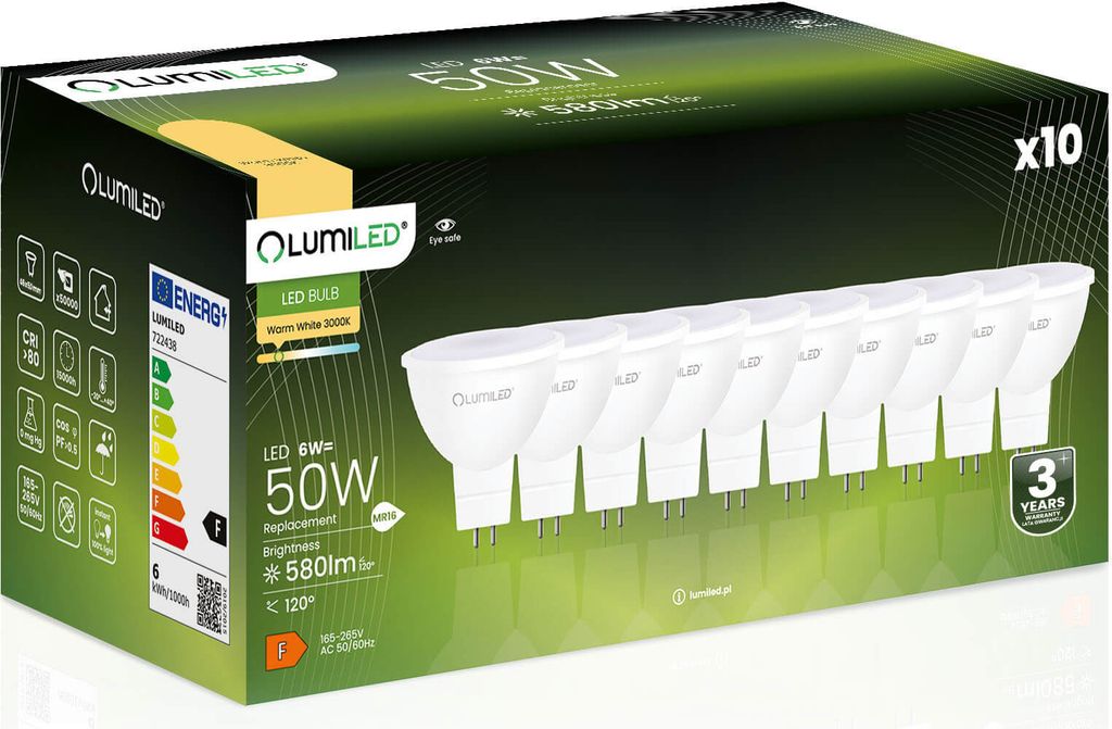LUMILED GU5.3 LED žárovky 230V žárovky 10 kusů sada MR16 6W Obrázek produktu 