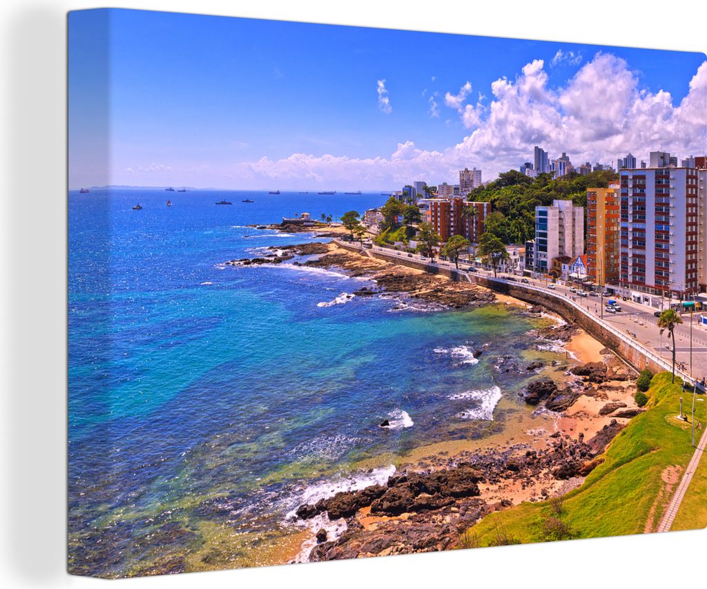 OneMillionCanvasses - Leinwandbilder - 140x90 cm, Salvador vom Leuchtturm Barra in Brasilien aus, Wandbilder Kunstdruck Wanddekoration - Foto auf...