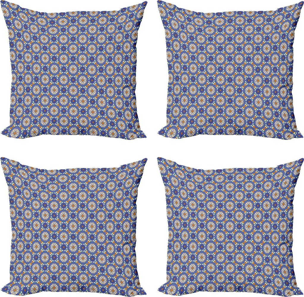 ABAKUHAUS Geometrisch Kissenbezug Set (4 Stück), Blumen-Muster-Orient, Moderner Doppelseitiger Digitaldruck, 45 cm x 45 cm, Violett Blau Orange Grün