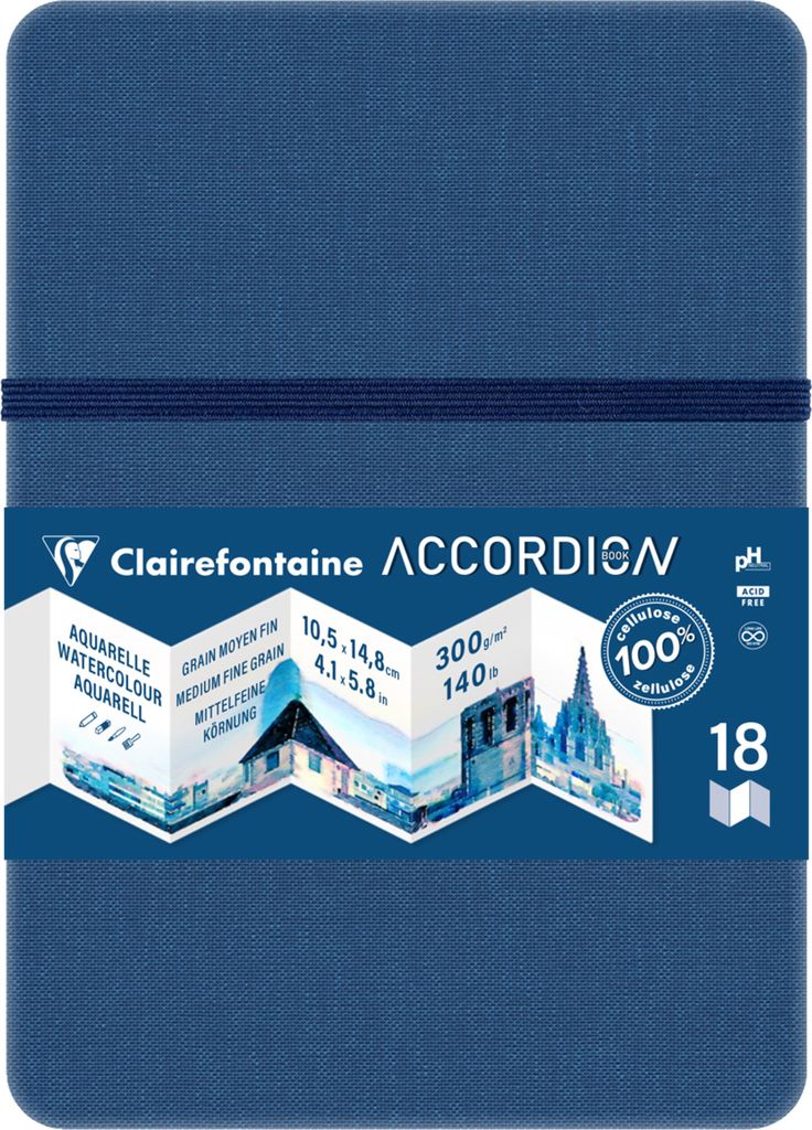 Clairefontaine 4x Akkordeon-Zeichenbuch A6, 10 Seiten 300g - Blau 975967C