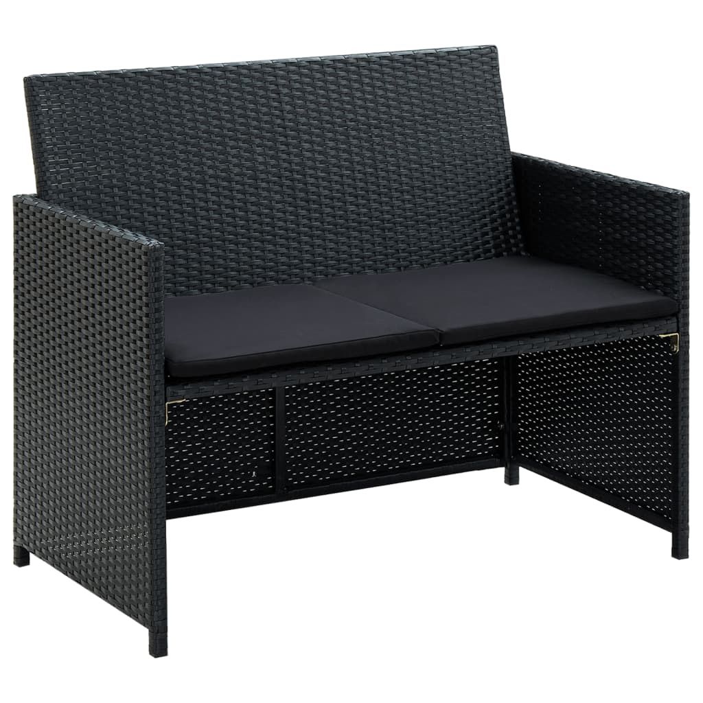 vidaXL 2-osobowa sofa ogrodowa z poduszkami z czarnego Zdjęcie produktu 