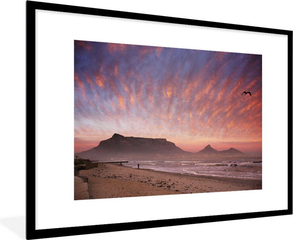 MuchoWow Gerahmtes Poster Bunter Himmel über dem Tafelberg in Südafrika 90x60 cm - Poster mit Schwarzem Bilderrahmen Wandposter Rahmen Foto Bil...