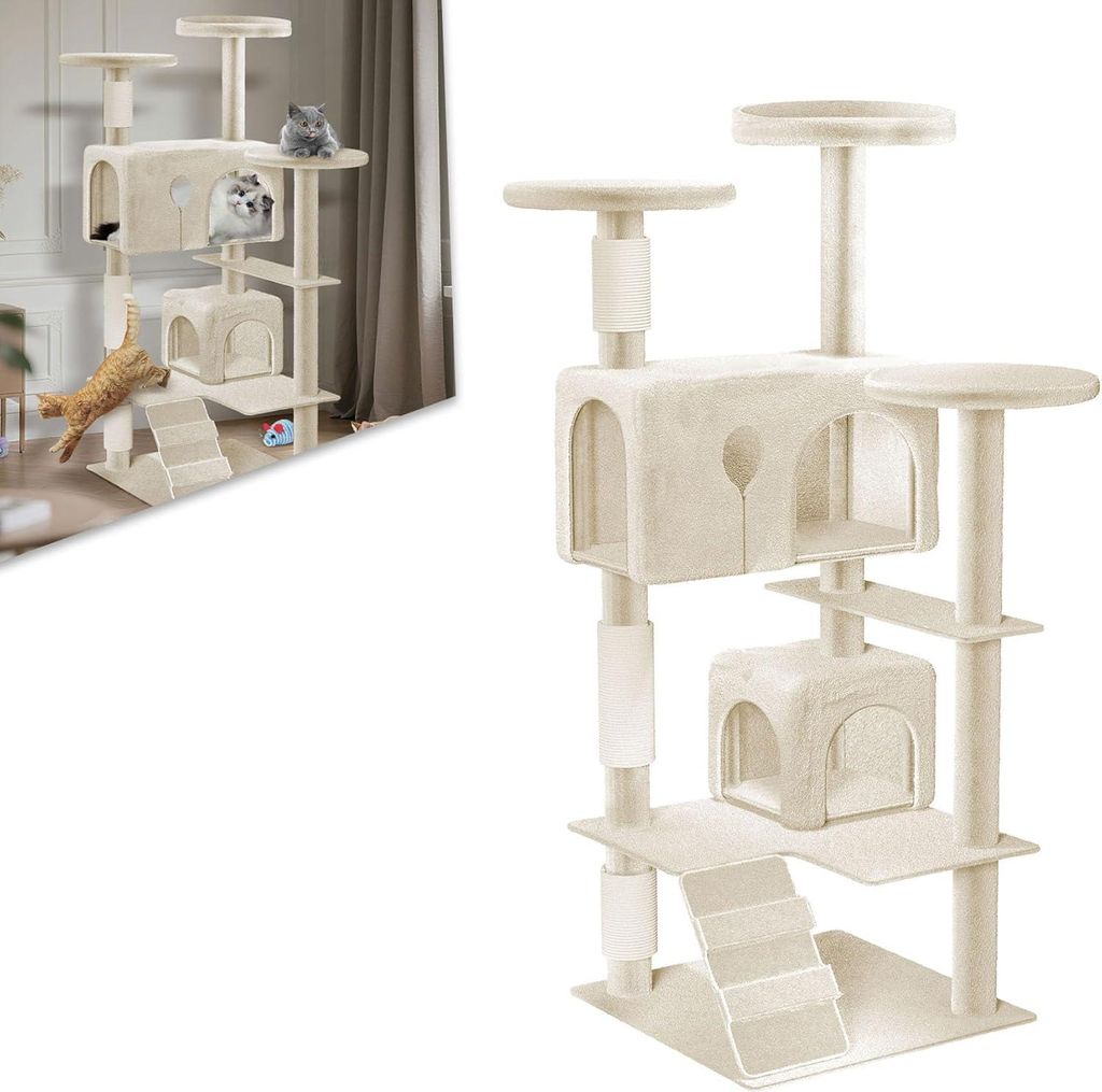 XINZI Katzenkratzbaum Kratzbaum Stabil Katzenbaum mit Katzenhöhle, Kratzsäulen, Ballspielzeug und Plattformen Katzenhaus Kletterbaum Höhe 93 cm,...