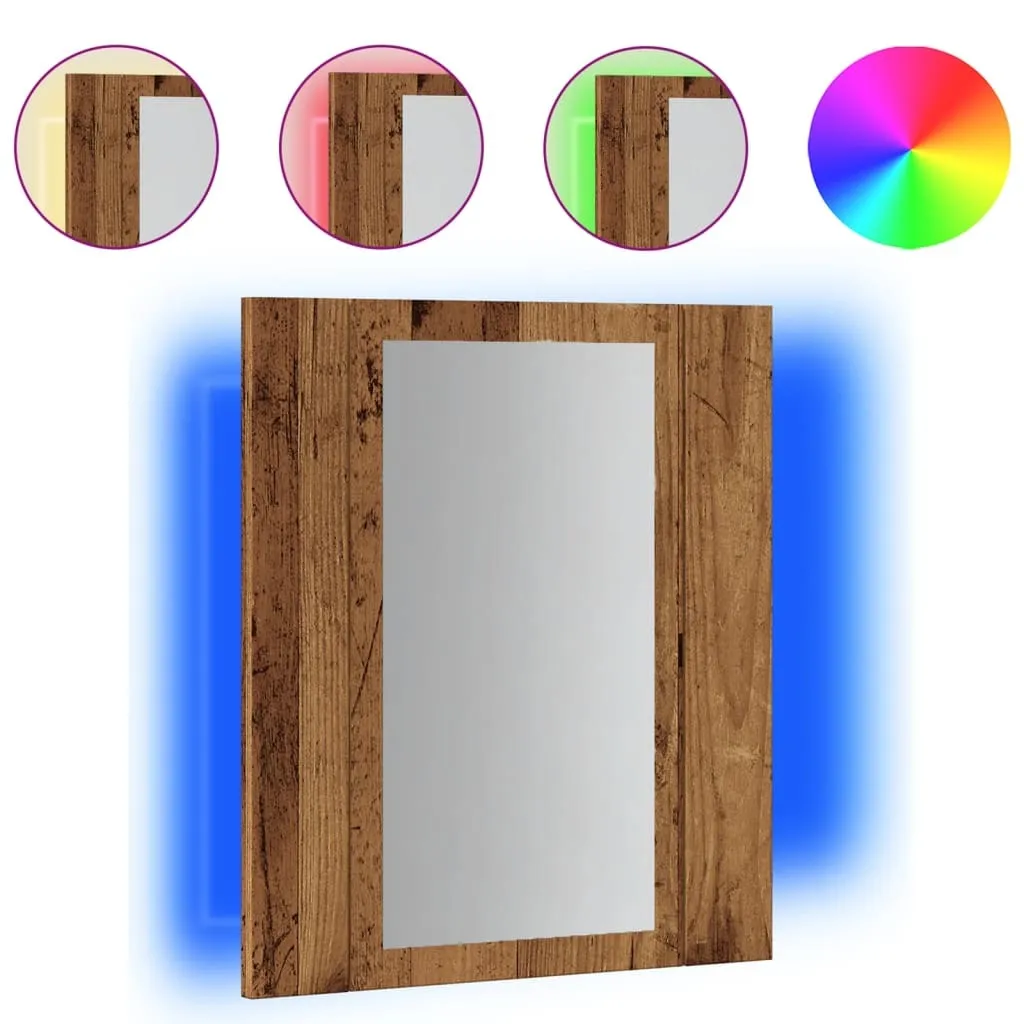Armadietto Pensile Bagno LED 40cm Legno Recuperato | Specchio Design
