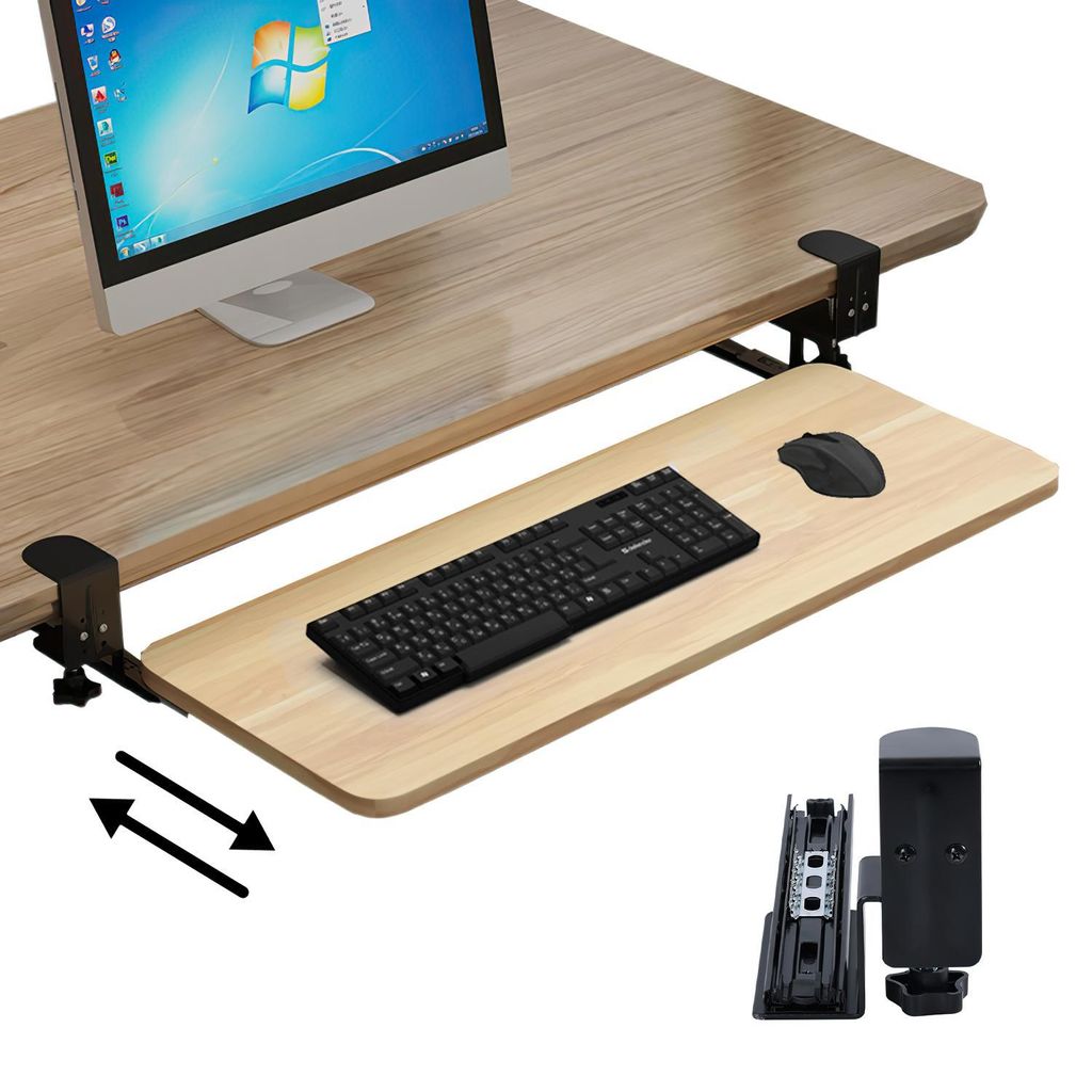 Erweiterbare Computertisch-Tastaturablage 65 × 25 cm, Clip-on-Ausziehplattform, stabile Keyboard-Erweiterung bis 25 kg belastbar, ergonomische ver...