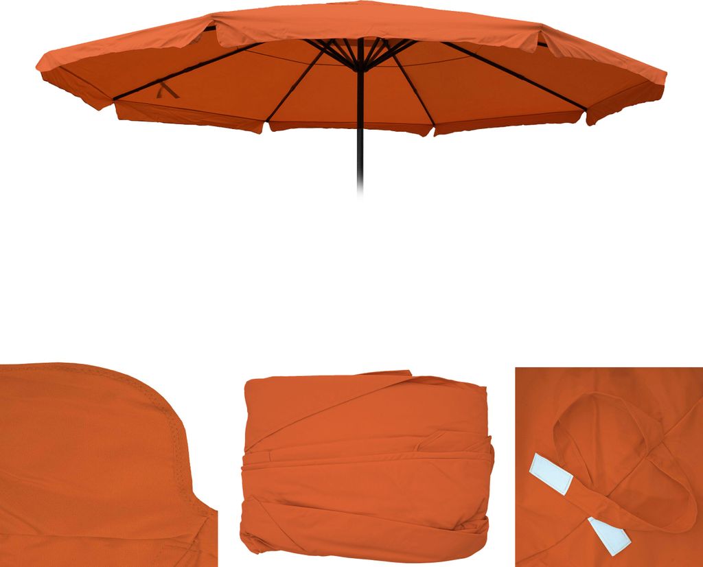 Ersatz-Bezug für Sonnenschirm Meran Pro, Gastronomie Marktschirm mit Volant Ø 5m, Polyester terracotta