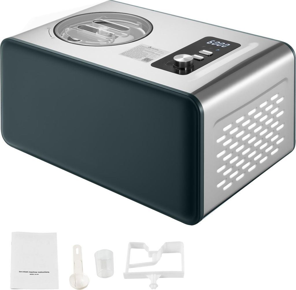 SucceBuy Automatische Eismaschine 1,5 L mit integriertem Kompressor (150 W), kein vorheriges Einfrieren erforderlich, Eiscremebereiter mit 3 Modi, ...