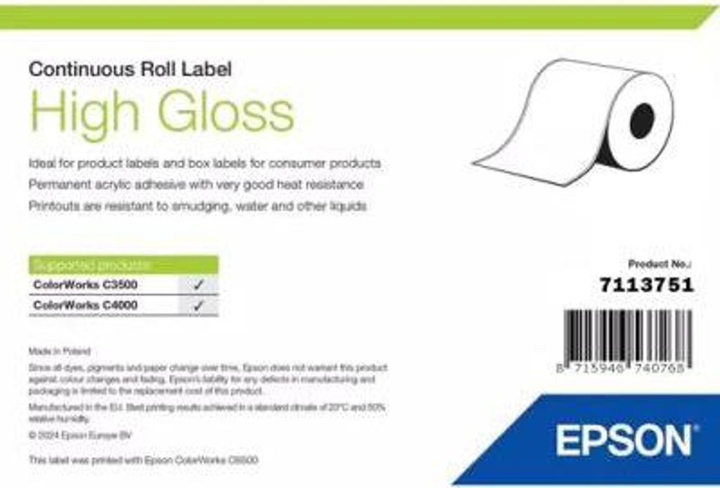 Epson High Gloss Label, Selbstklebendes Druckeretikett, Gestanztes Etikett, Rolle, Tintenstrahl, Acryl, Permanent